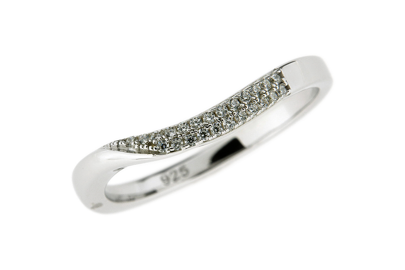 Gr.58 Damenring in Silber 925 rhodiniert mit weißen Zirkonia