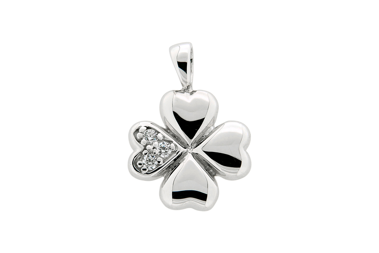 Anhänger Kleeblatt in Silber 925 rhodiniert mit Zirkonia