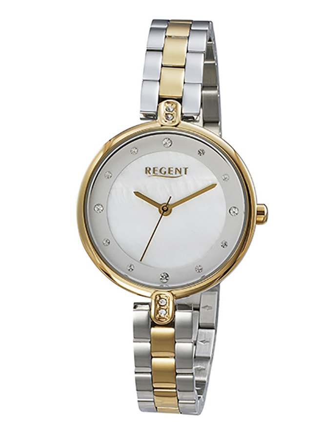 Damenarmbanduhr von Regent F-1653 bicolor mit Edelstahlgehäuse und Metallarmband