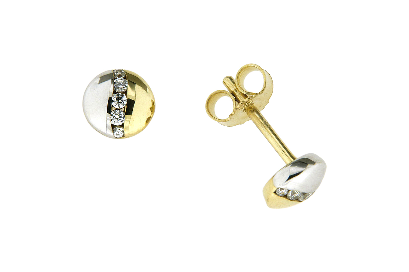 Ohrstecker Ohrring Weißgold Gelbgold 333 mit polierter Oberfläche und Zirkonia