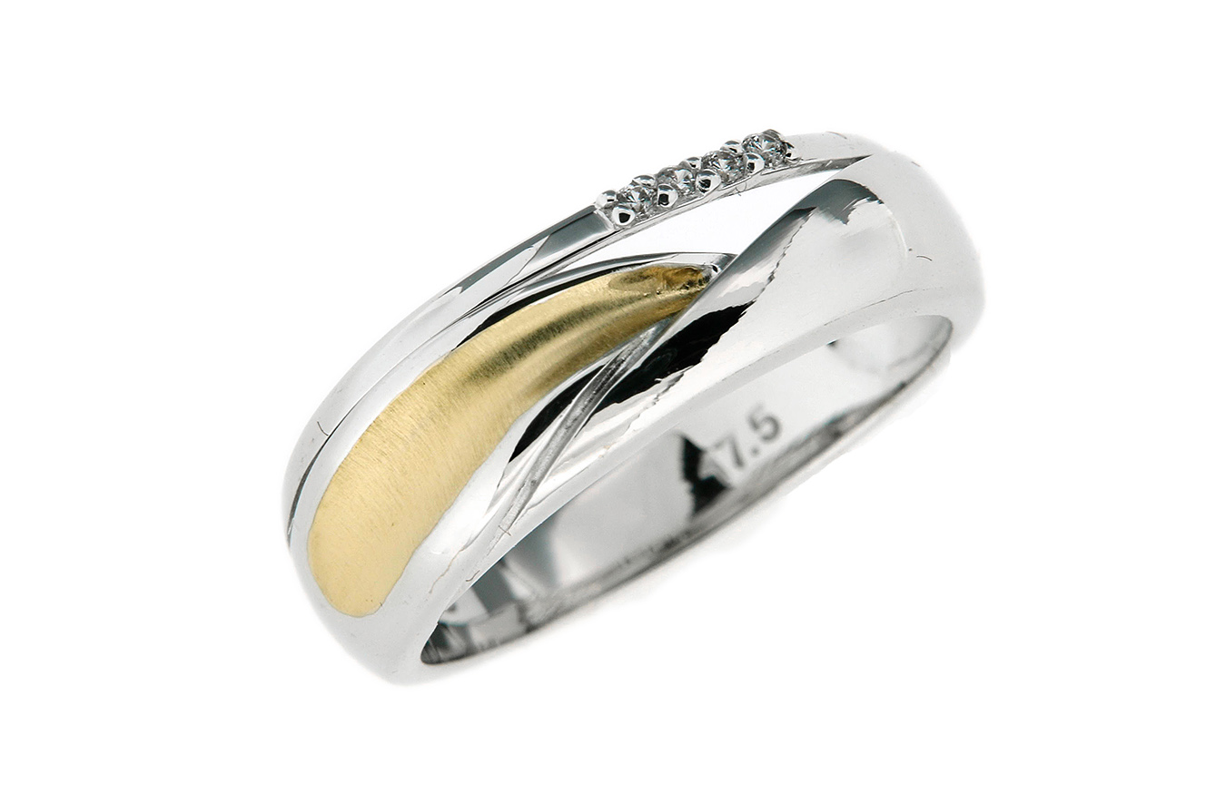 Gr.56 Ring Wave Gold von Yo Design in Silber 925 rhodiniert mit Zirkonia