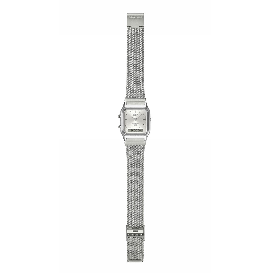 Armbanduhr Hybridanzeige Casio AQ-230EM-2AEF Vintage Zifferblatt silber