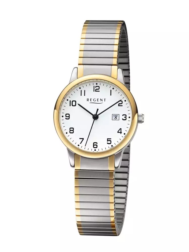 Damenarmbanduhr Regent W-0278 mit Edelstahlgehäuse und Zugarmband bicolor