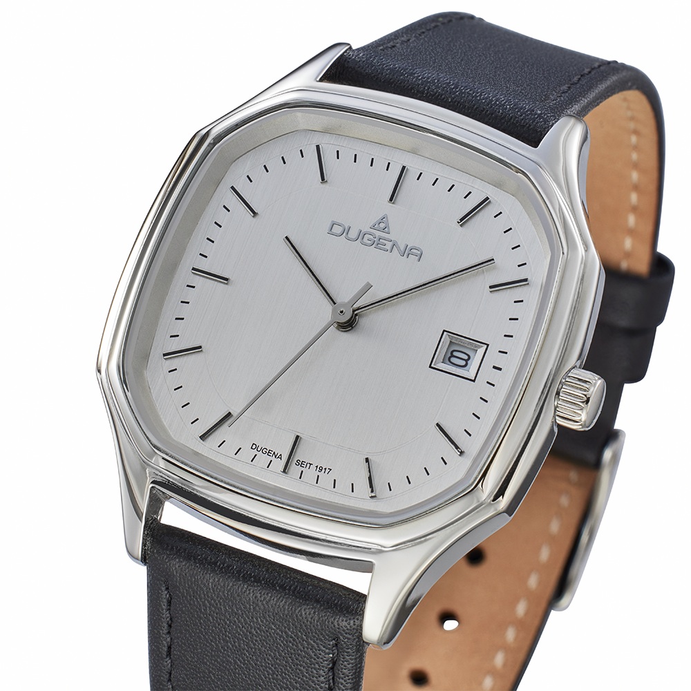 Armbanduhr Ulm Dugena 4461262 mit silbernen Zifferblatt und Lederarmband