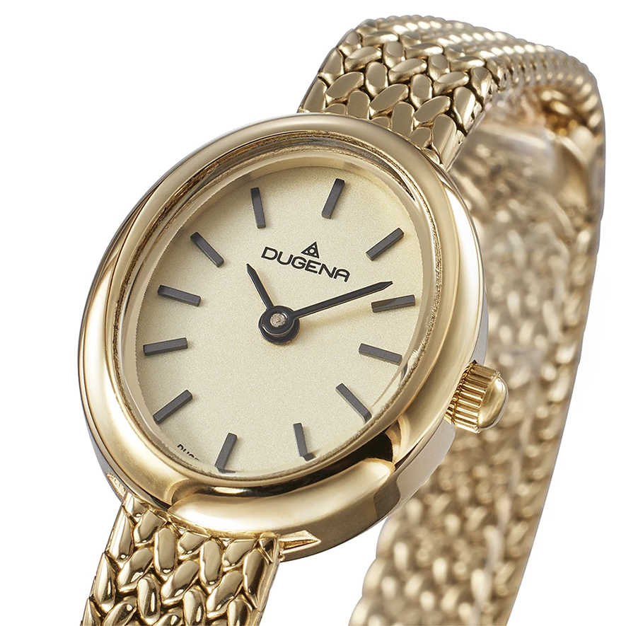 Armbanduhr Ella Dugena 4461278 in oval vergoldet mit Edelstahlarmband