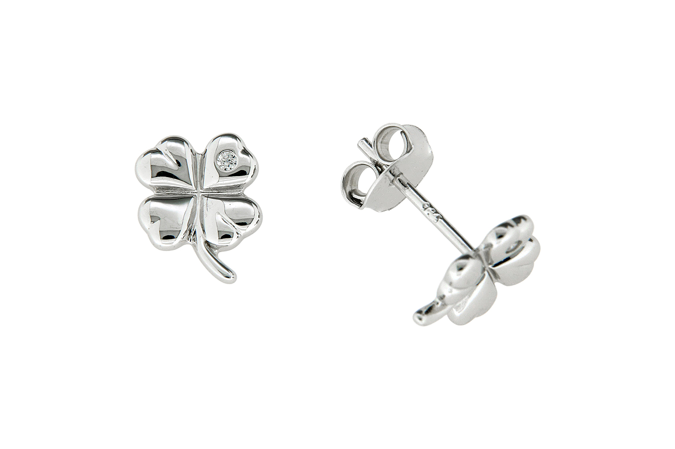 Ohrstecker Ohrringe Kleeblatt in Silber 925 rhodiniert mit Zirkonia