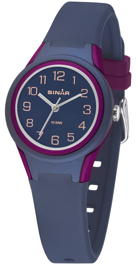 Fashion Jugenduhr XB-47-22 mit blauen Silikonarmband und beeren Applikationen aus dem Haus Sinar.