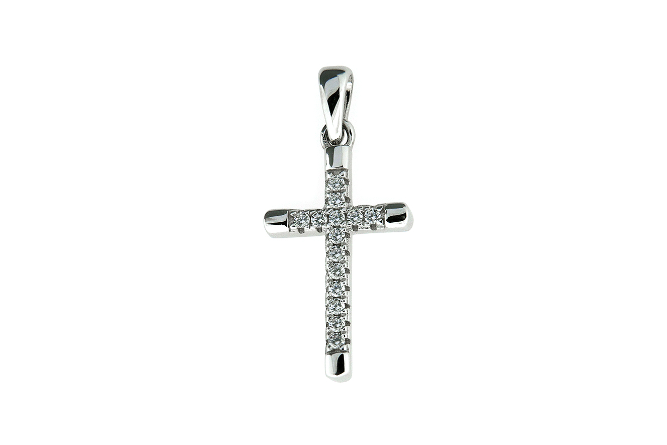 Kettenanhänger Kreuz in Silber 925 mit funkelnden Zirkonia