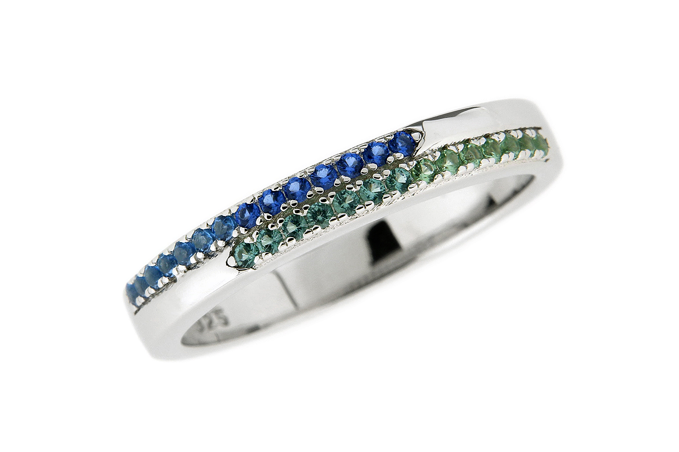 Gr.58 Ring blau-grünfarben in Silber 925 rhodiniert