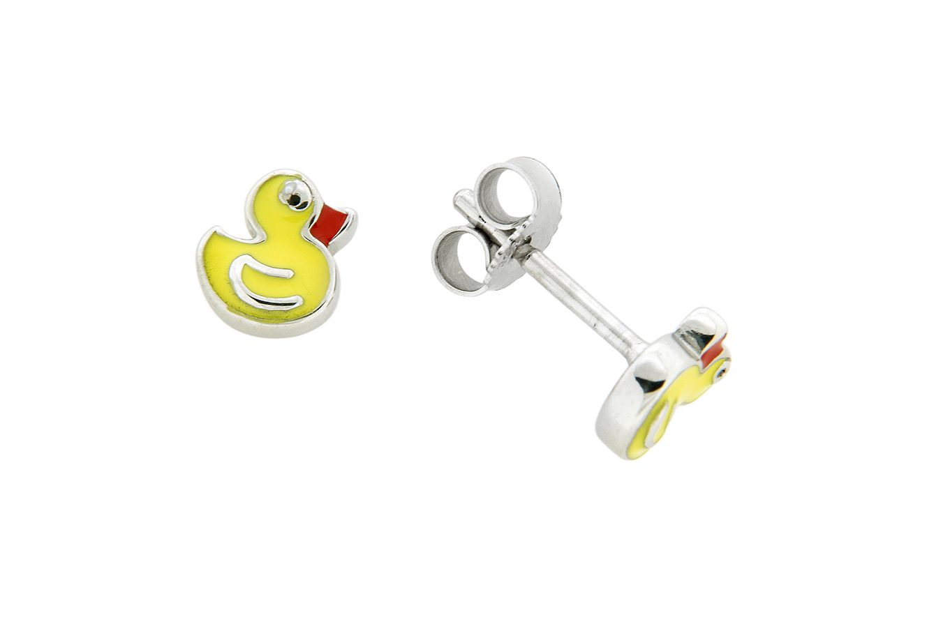 Ohrstecker, Ohrring Ente Silber 925 rhodiniert Kinderschmuck