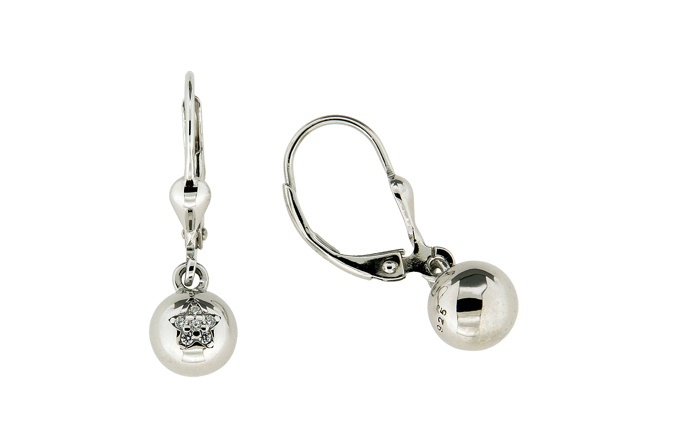 Ohrschmuck, Ohrring Kugel in Silber 925 mit polierter rhodinierter Oberfläche