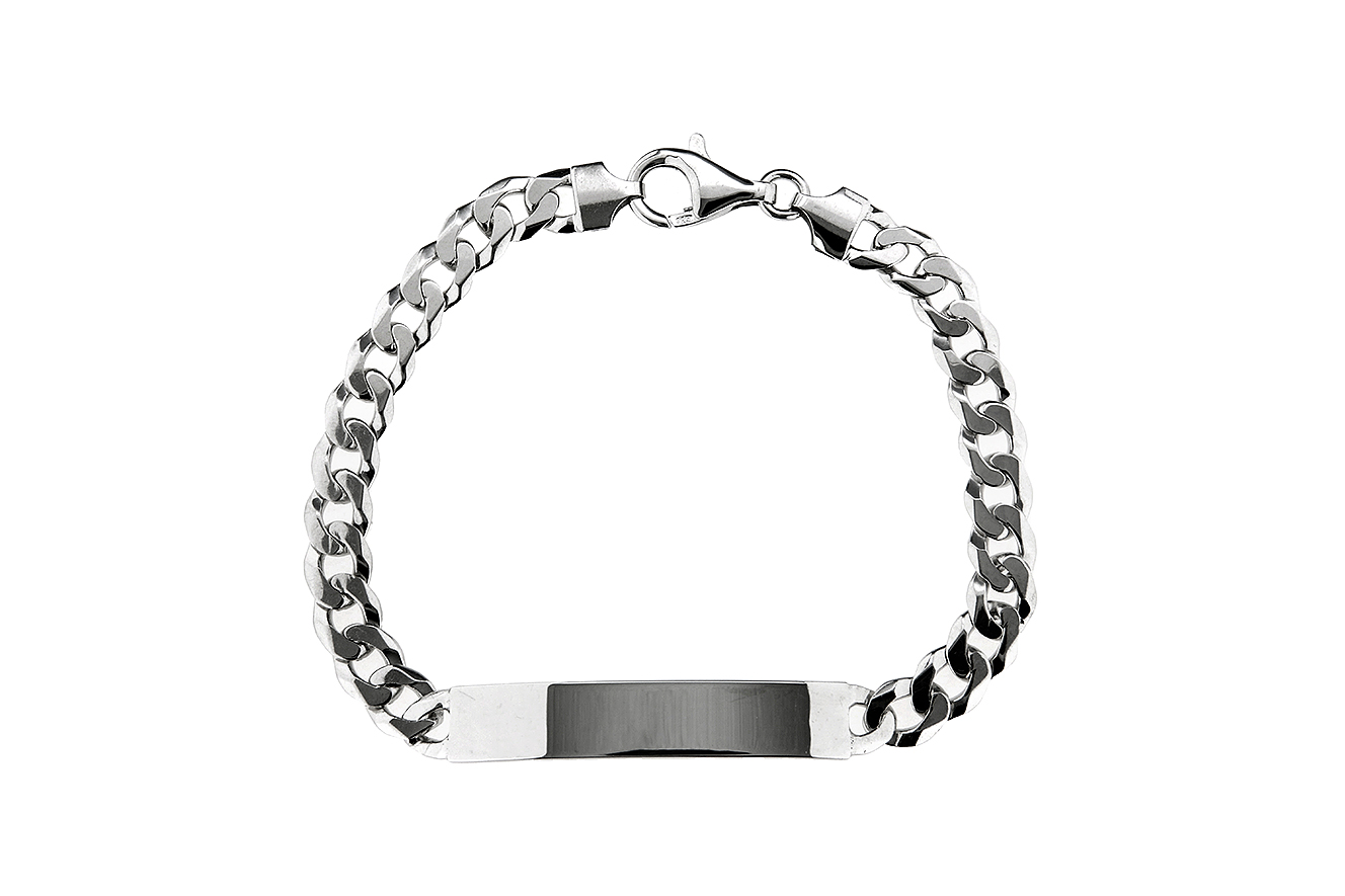 ID-21-R ID Armband 21cm in Silber 925 rhodiniert mit Gravurplatte in der Mitte und Karabiner
