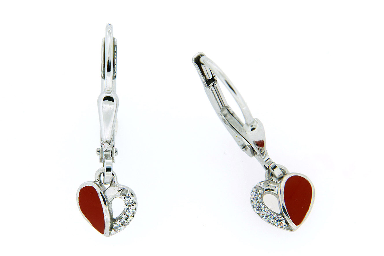 Ohrringe Herz in rot Silber 925 rhodiniert mit Zirkonia