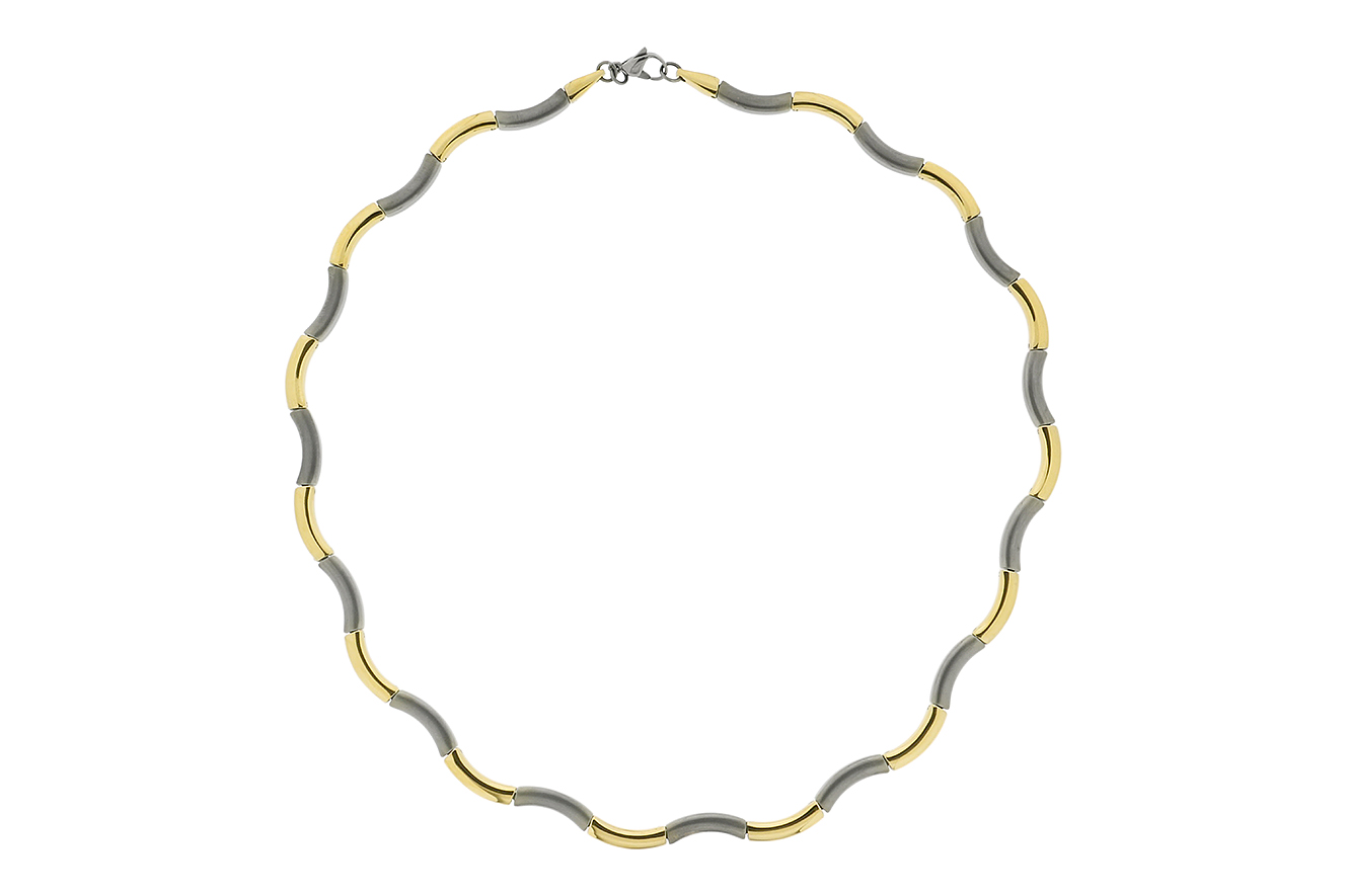 47cm Kette Collier Welle in Titan mit polierter vergoldeter und mattierter Oberfläche 