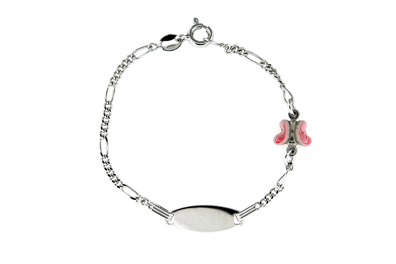 ID-14-12-R Gravur Armband 14cm aus Silber 925 rhodiniert mit Schmetterling in pink