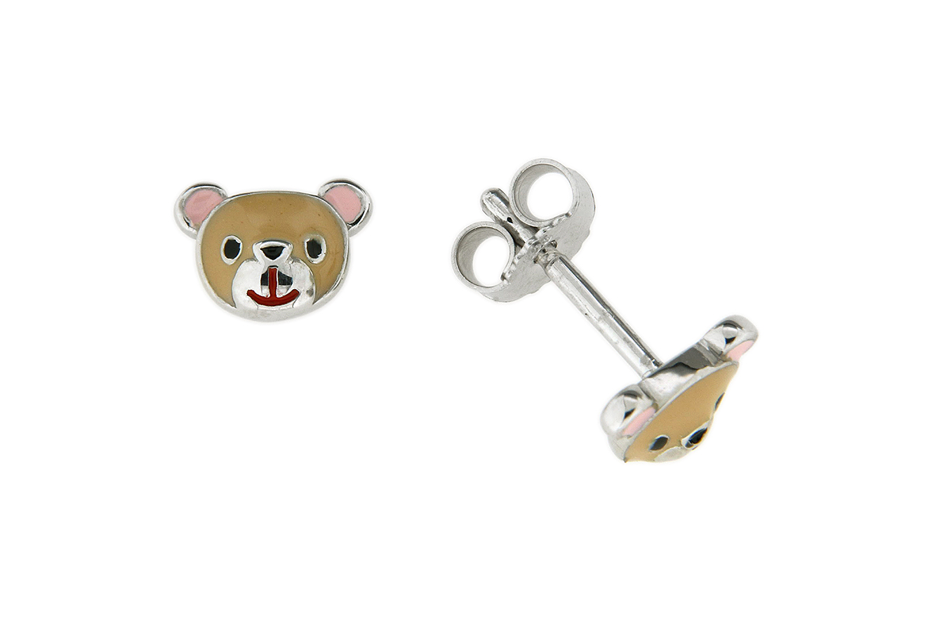 Ohrstecker, Ohrring Teddy in Silber 925 mit lackierter Oberfläche Kinderschmuck
