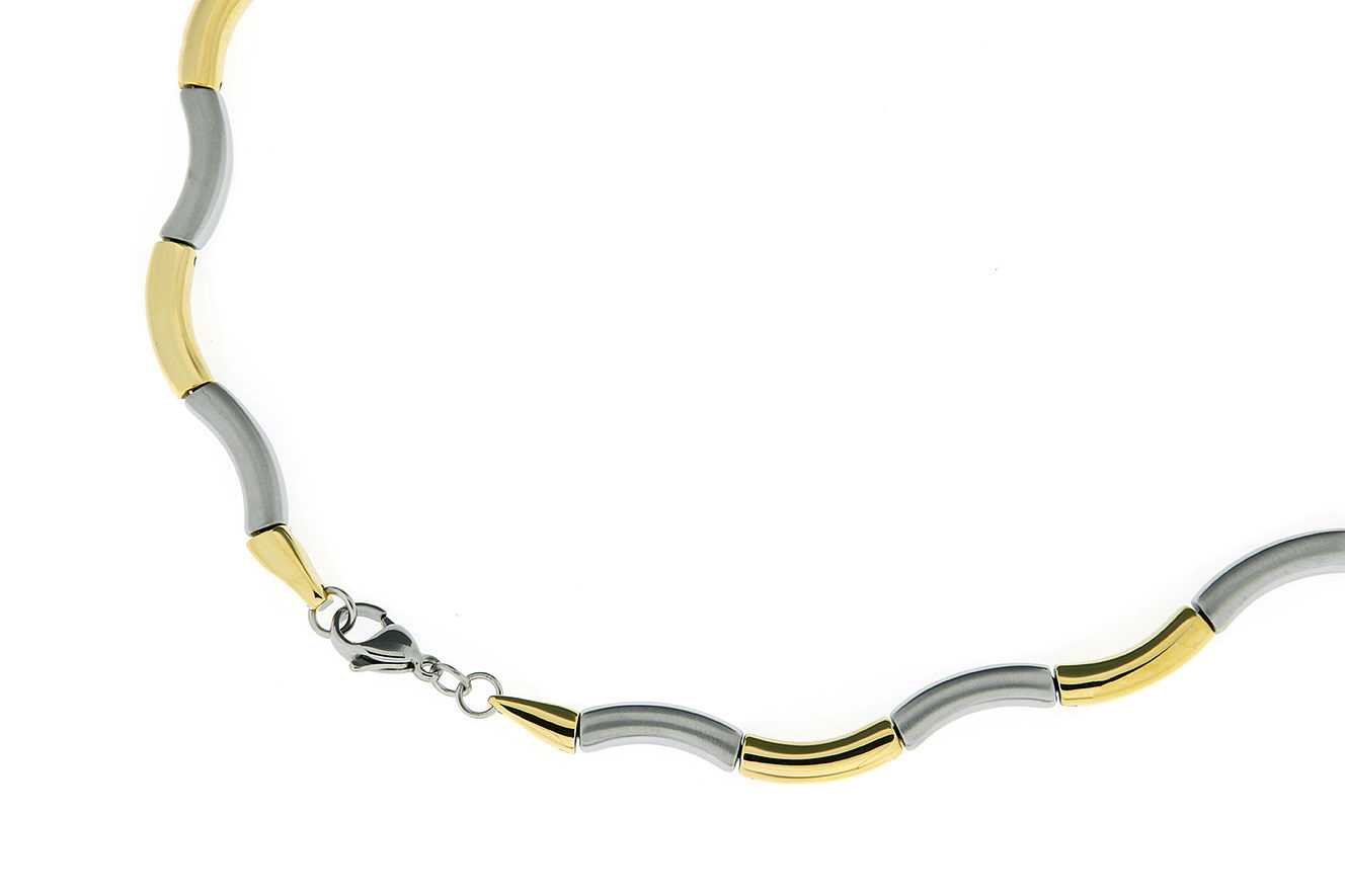 47cm Kette Collier Welle in Titan mit polierter vergoldeter und mattierter Oberfläche 