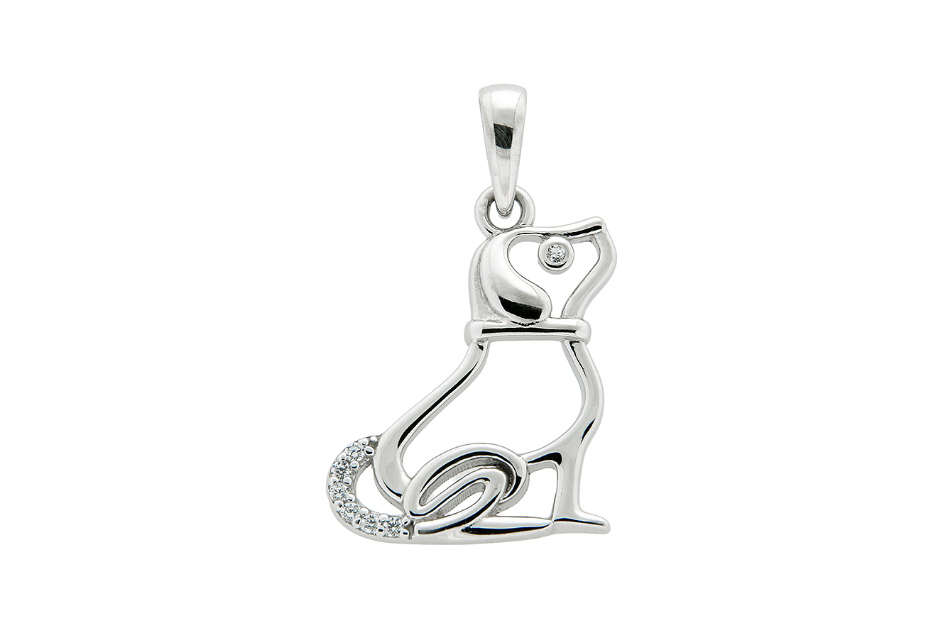 Anhänger Hund in Silber 925 rhodiniert mit Zirkonia