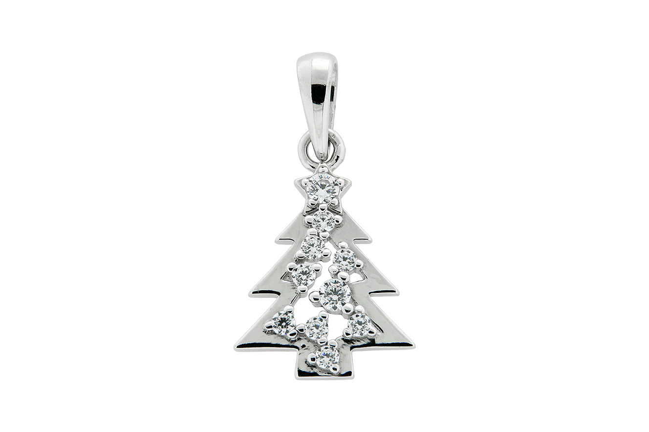Anhänger Tannenbaum in Silber 925 mit rhodinierter Oberfläche und funkelnden Zirkonia Steinen