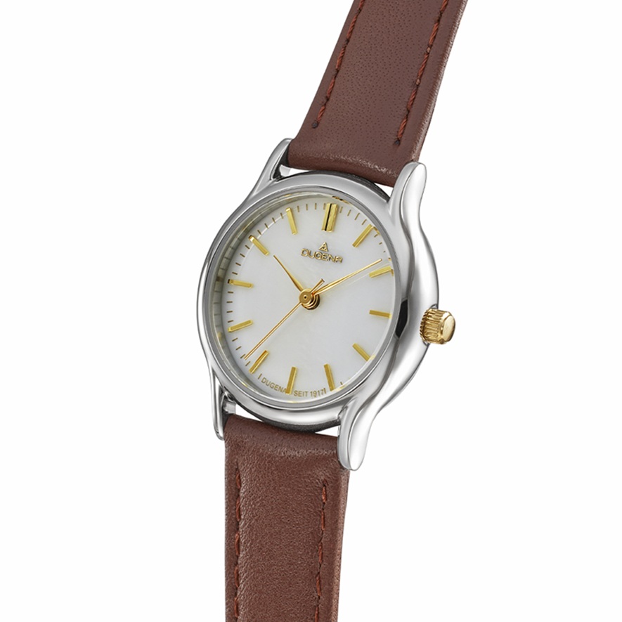 Damenarmbanduhr Vintage von Dugena 4461266 rund mit Lederarmband