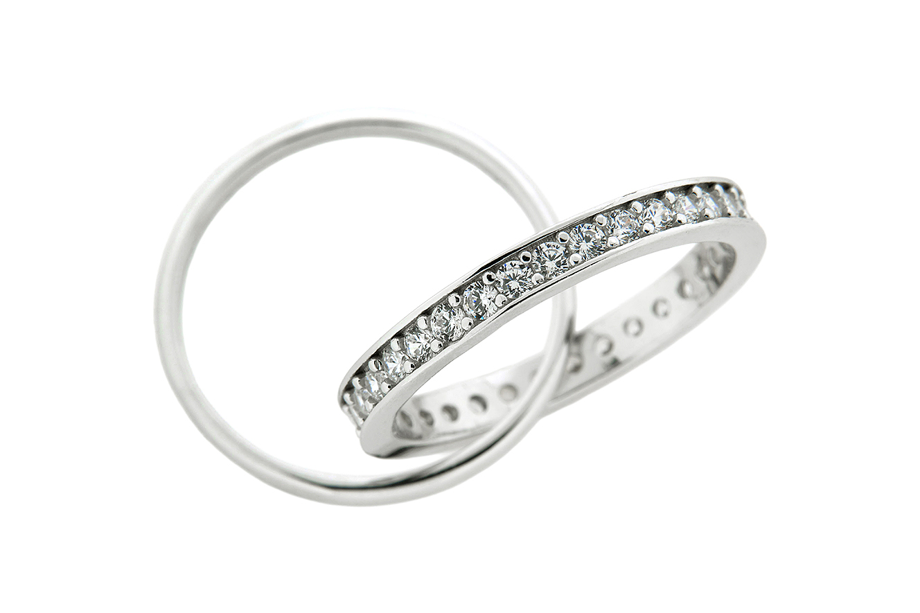 Gr.56 zweiteiliger Damenring in Silber 925 rhodiniert mit Zirkonia 
