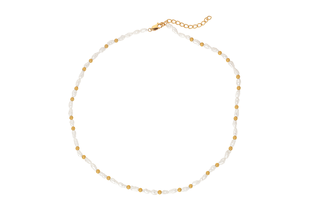 45-40cm Kette Perle in Silber 925 vergoldet