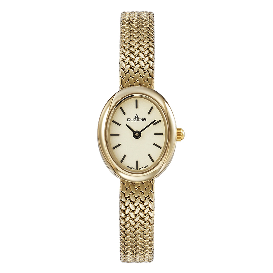 Armbanduhr Ella Dugena 4461278 in oval vergoldet mit Edelstahlarmband