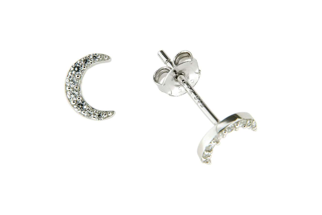 Ohrstecker, Ohrringe Halbmond in Silber 925 rhodiniert