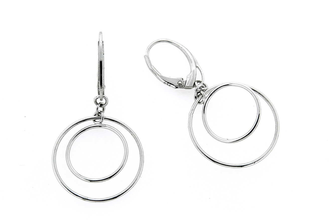 Ohrringe in Silber 925 rhodiniert mit  polierter Oberfläche und Ringen