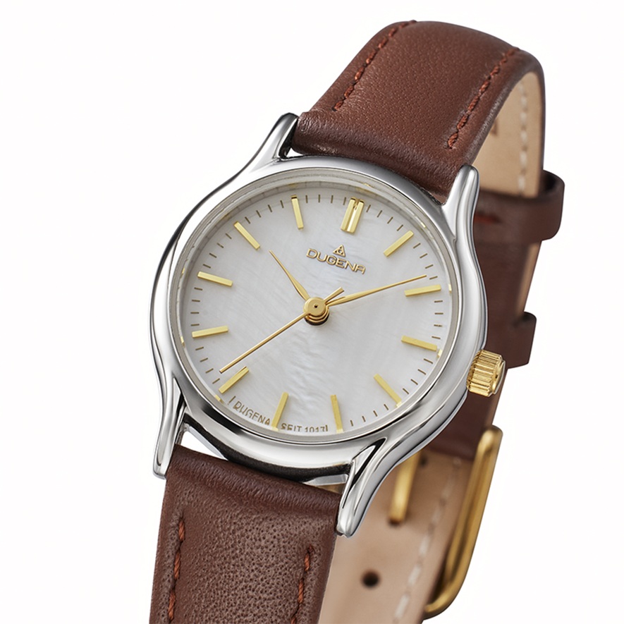 Damenarmbanduhr Vintage von Dugena 4461266 rund mit Lederarmband