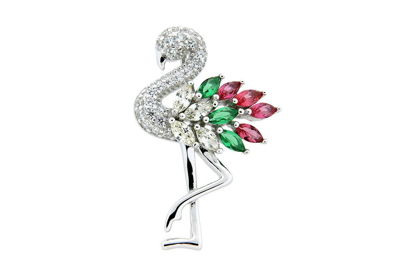 Anhänger Flamingo in Silber 925 rhodiniert mit Zirkonia
