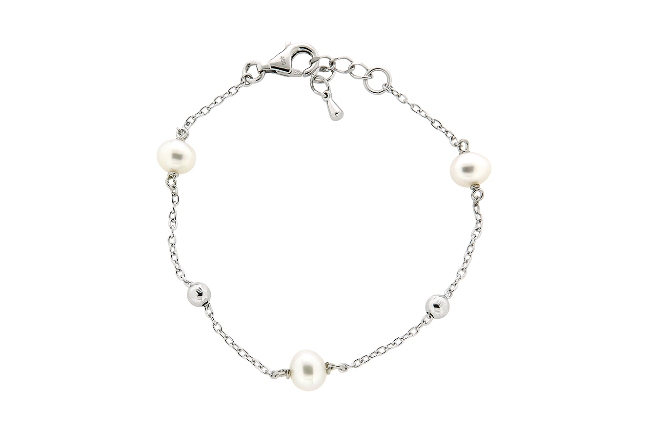 Armband 19-17cm Zuchtperle in Silber 925 rhodiniert