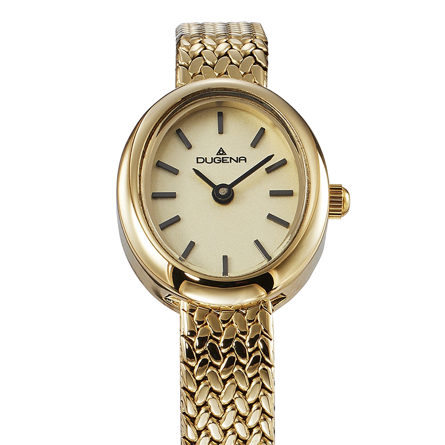 Armbanduhr Ella Dugena 4461278 in oval vergoldet mit Edelstahlarmband