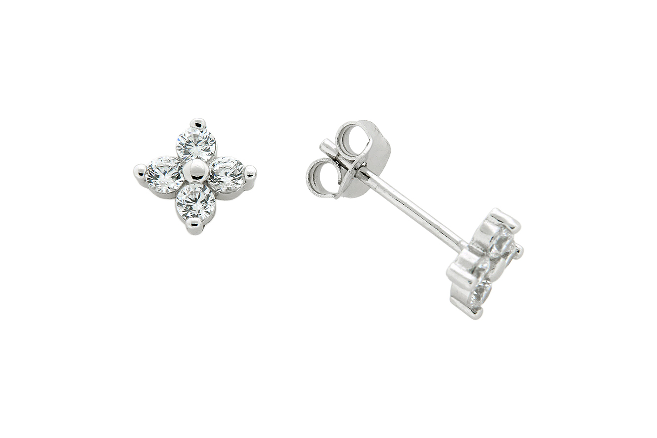 Ohrstecker Ohrring Blume in 925 Silber mit Zirkonia