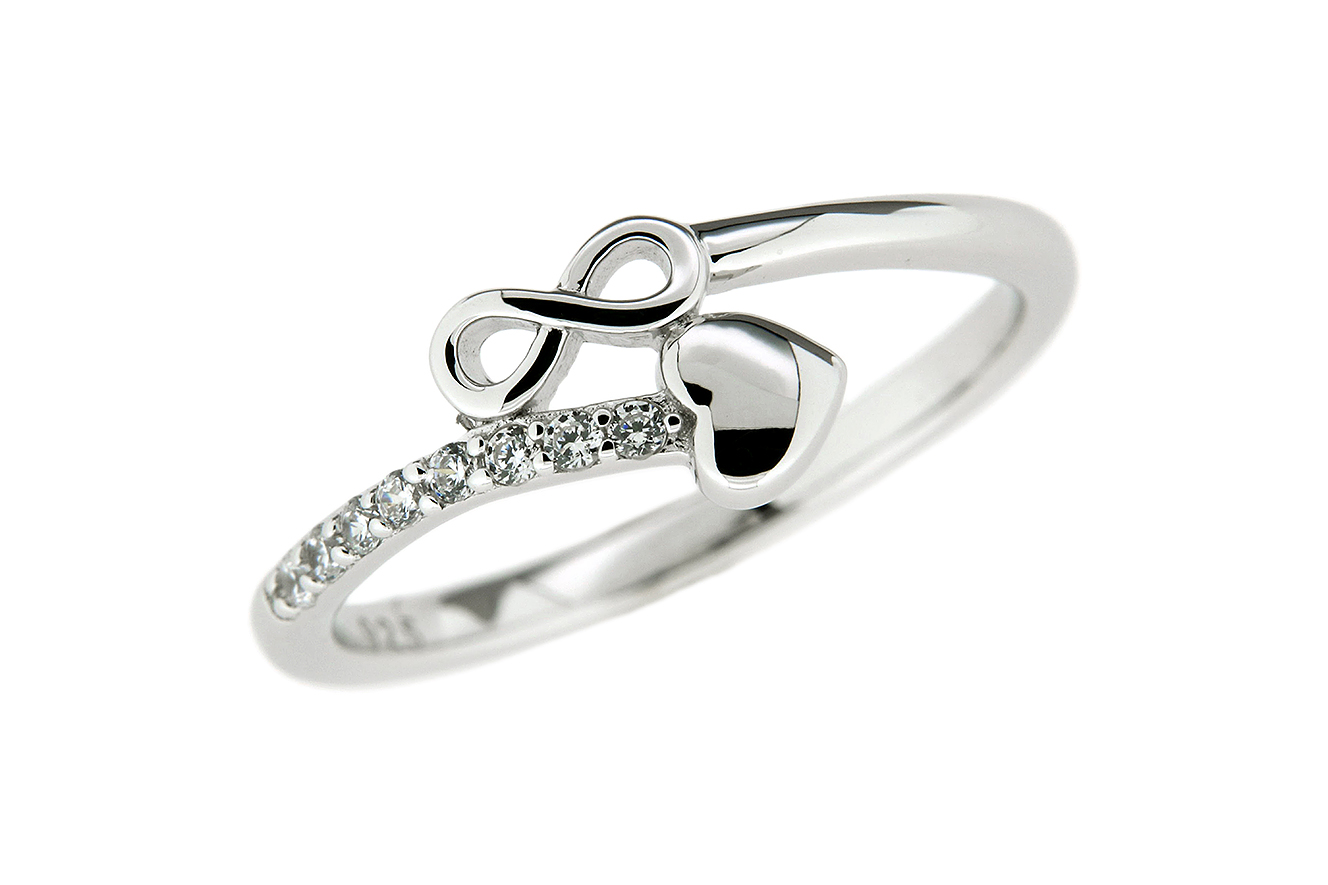 Gr.52 Damenring in Silber 925 rhodiniert  mit Herz und Infinity