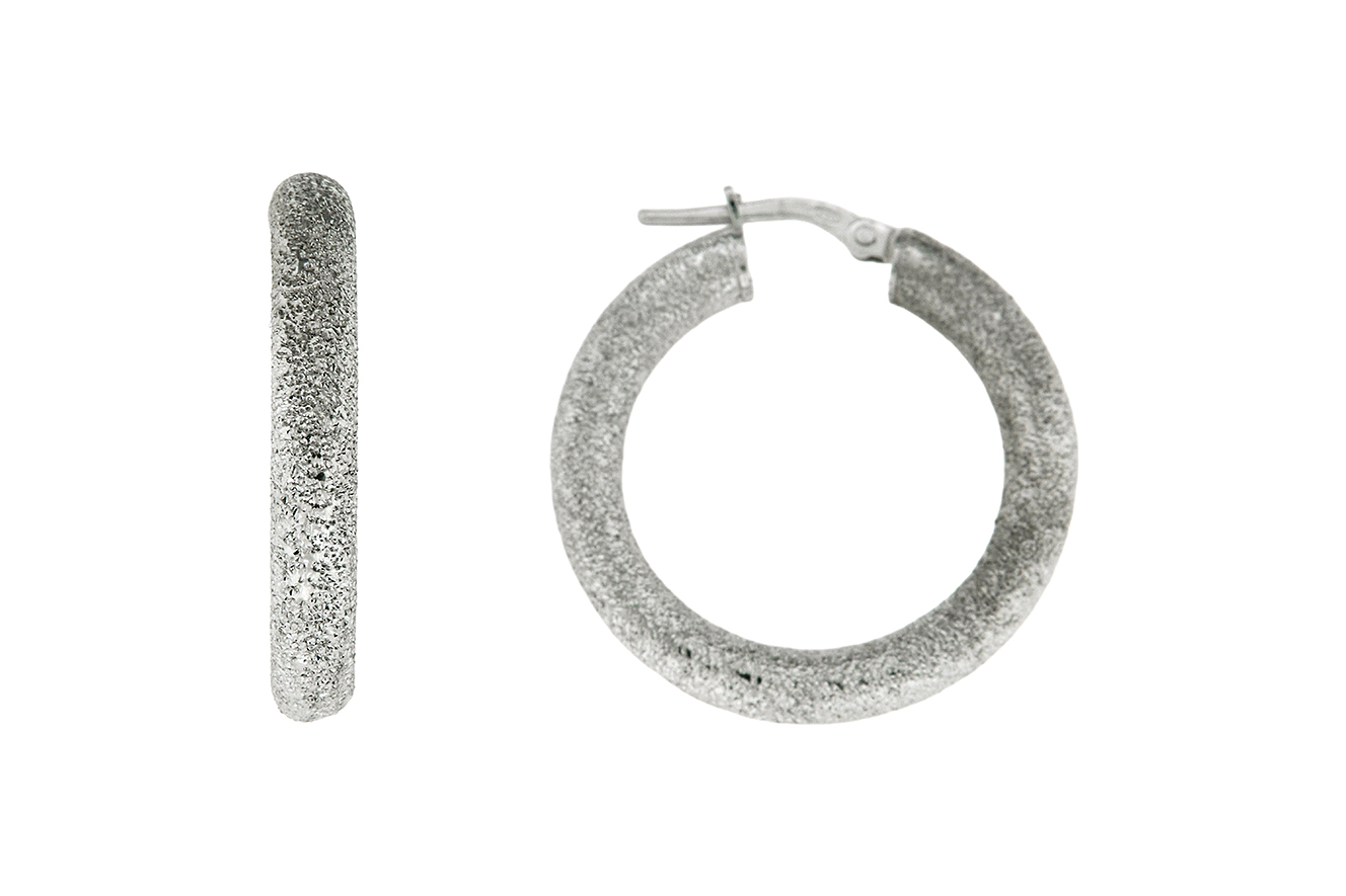 Ohrringe, Creole aus Silber 925 mit Sternenglitzer und rhodinierter Oberfläche