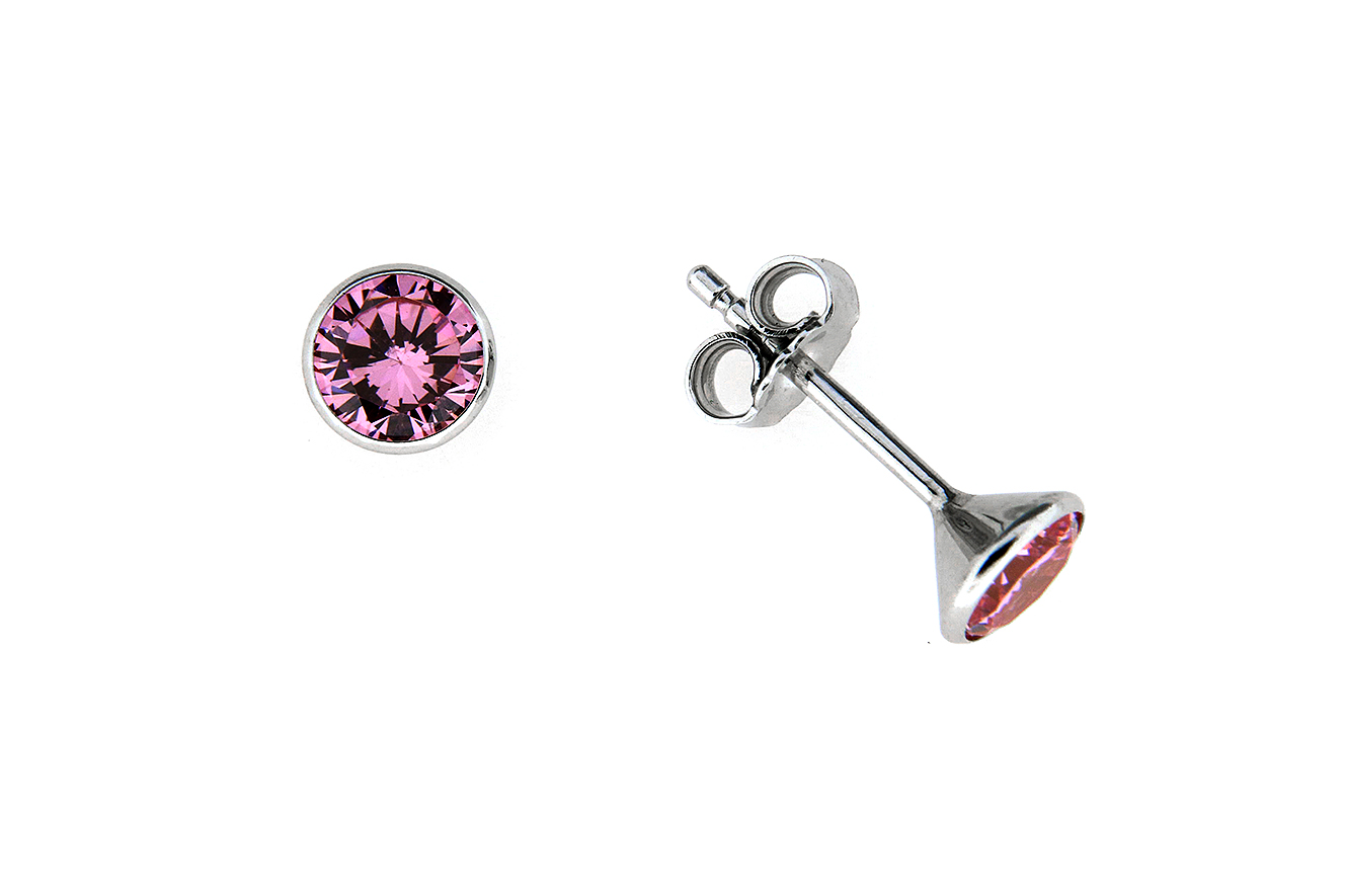 Ohrstecker, Ohrringe in Silber 925 mit pinken Zirkonia 5mm 