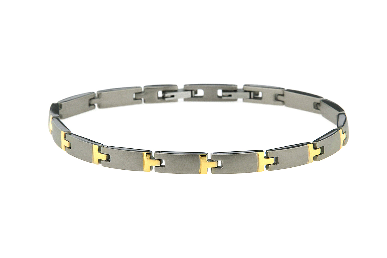21-19cmArmband aus Titan mit vergoldeten T-förmigen Gliedern und Clipverschluß sowie Verlängerungsgl