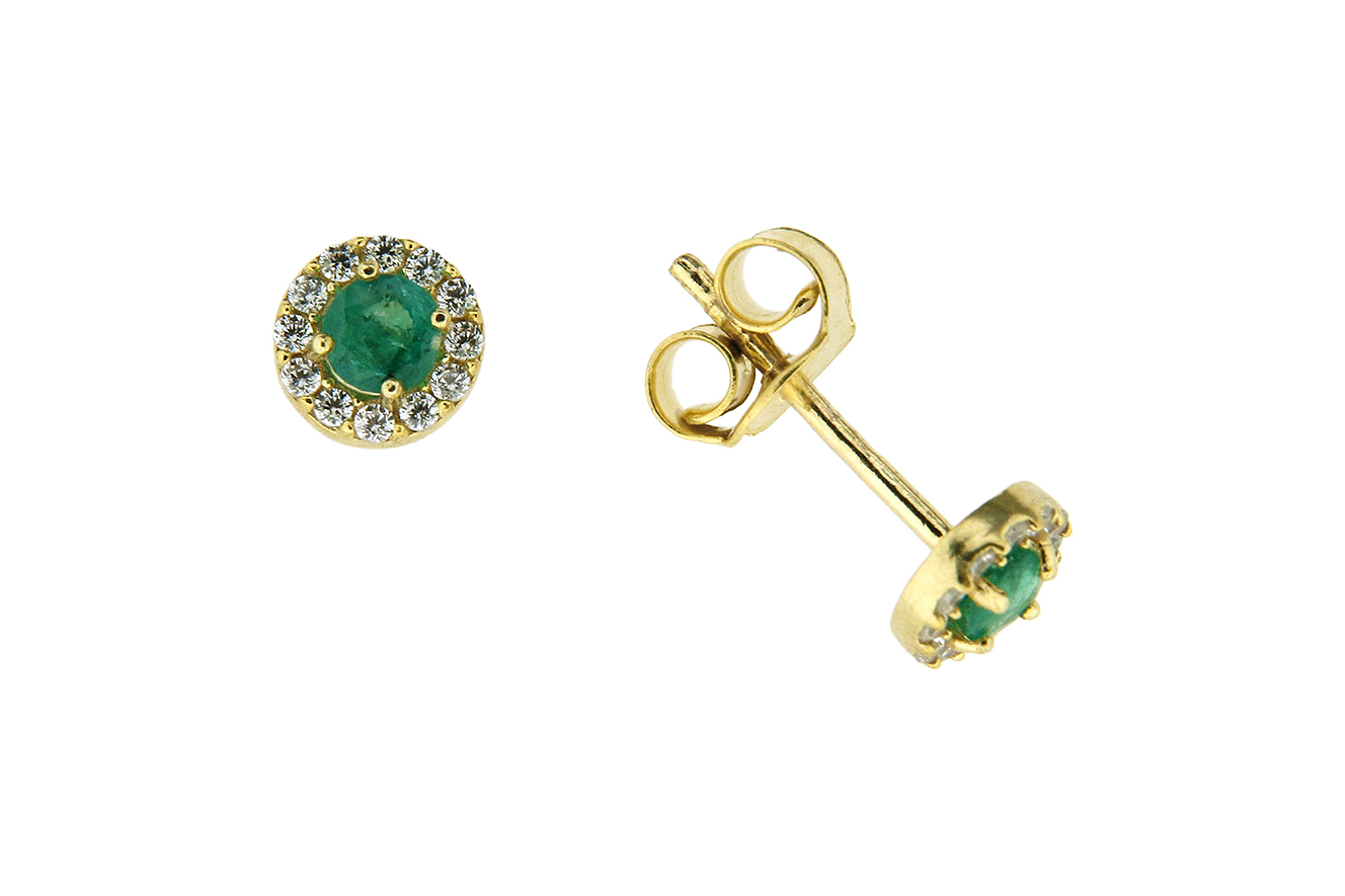 Ohrstecker, Ohrring mit Smaragd und Zirkonia in Gold 333 poliert
