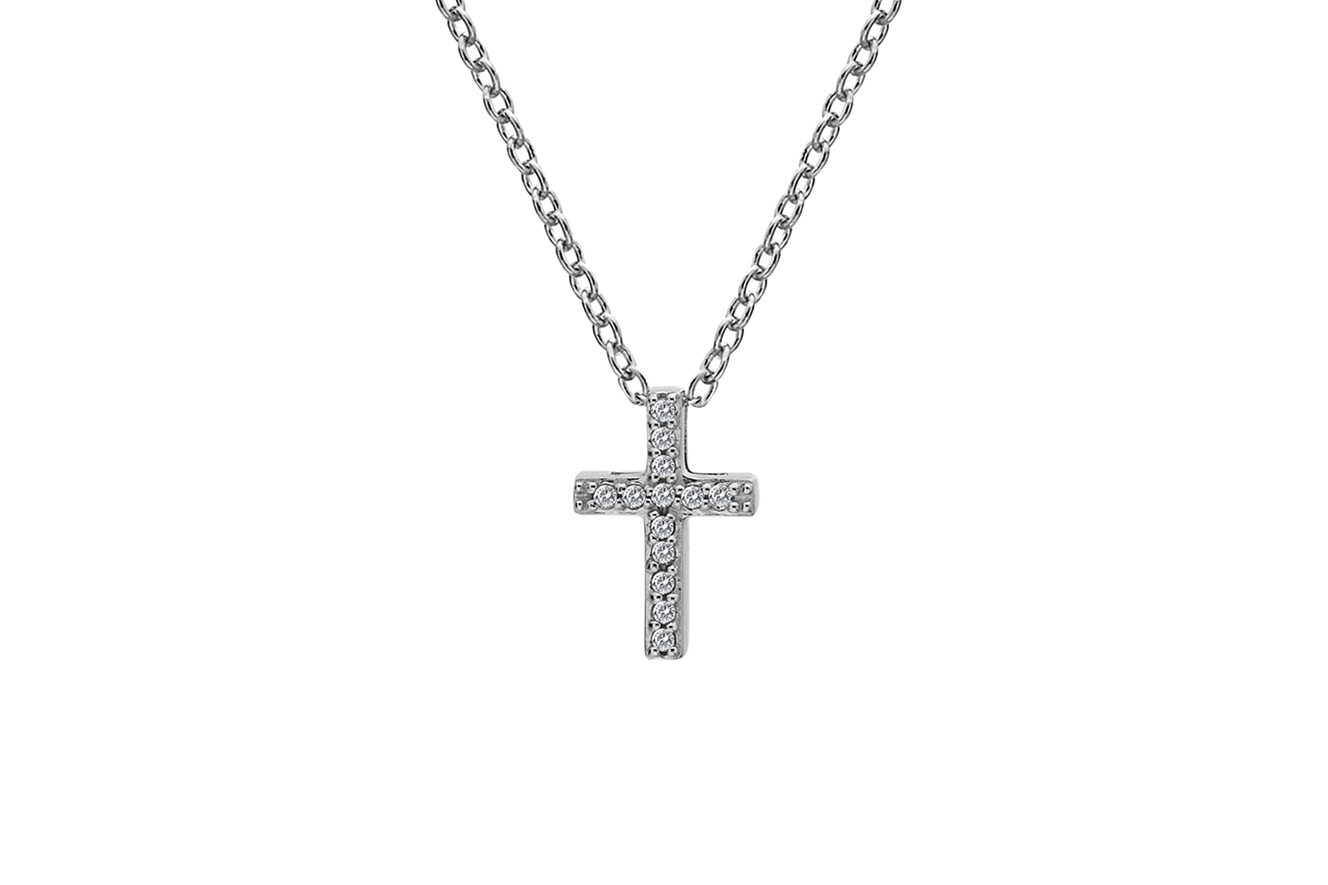 45-40cm Kette Kreuz in Silber 925 mit Diamant