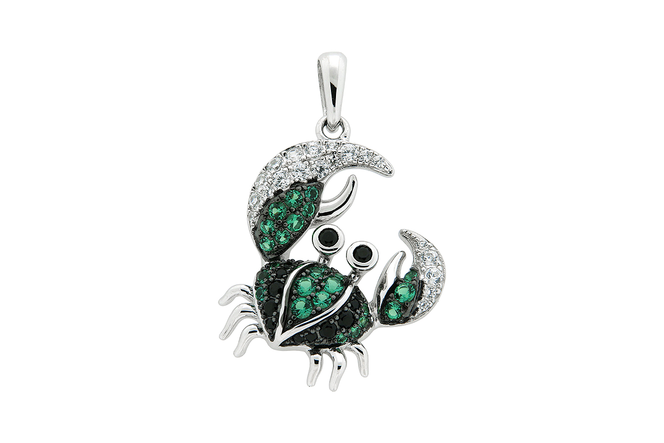 Anhänger Krebs in Silber 925 rhodiniert mit Zirkonia