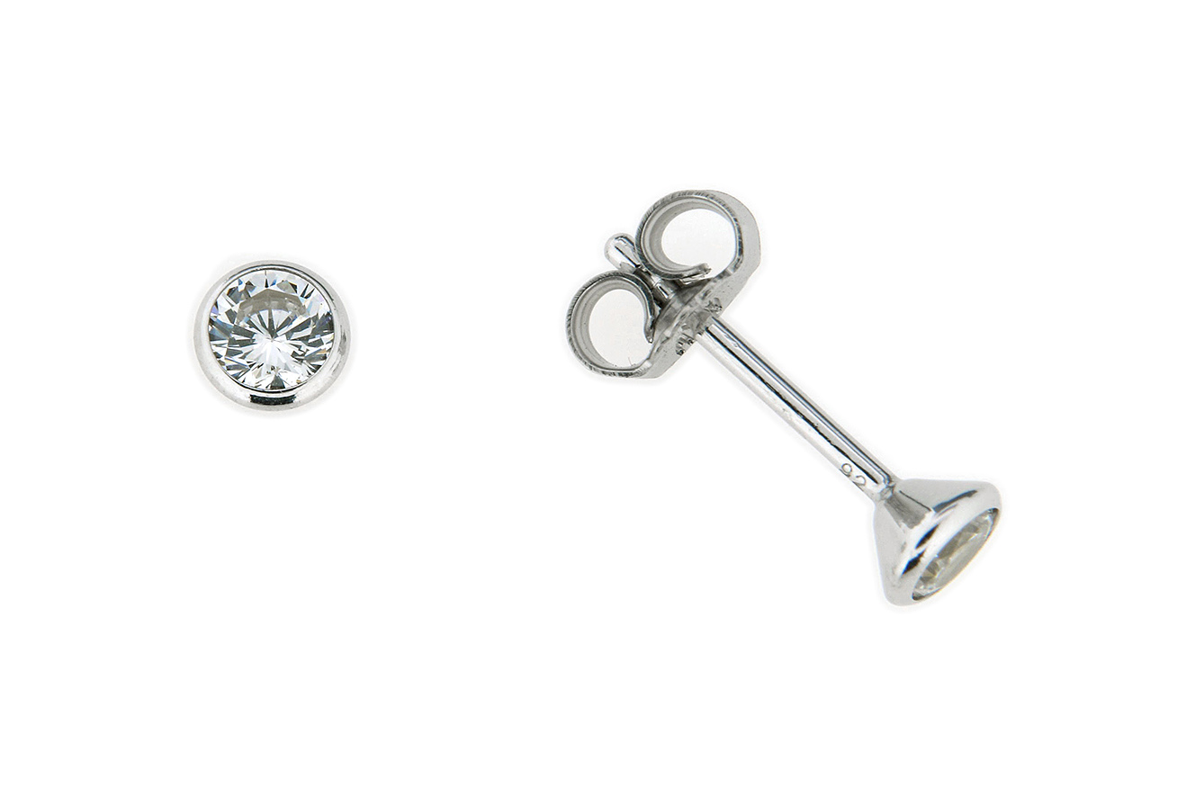 Ohrringe in Silber 925 mit weißen Zirkonia 4mm Durchmesser und rhodinierter Oberfläche
