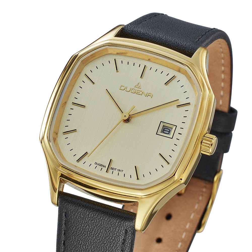 Armbanduhr Ulm Dugena 4461263 mit goldenen Zifferblatt und Lederarmband