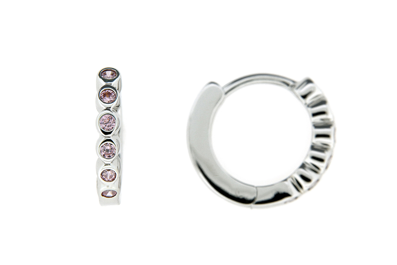 Creole, Ohrringe in Silber 925 rhodiniert mit rosa Zirkonia