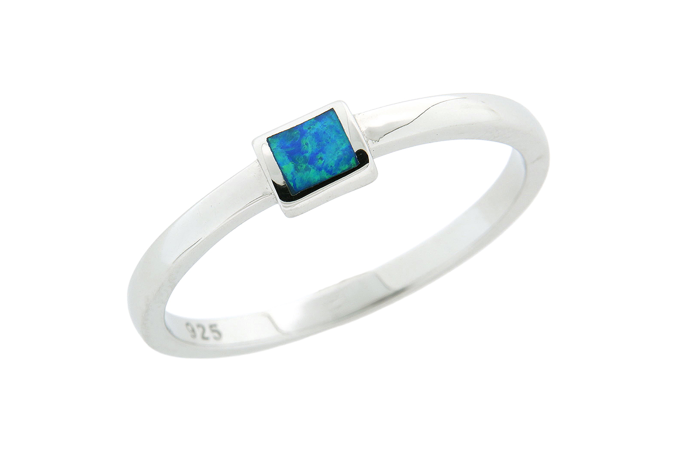 Gr.64 Damenring Silber 925 rhodiniert mit synthetischen Opal