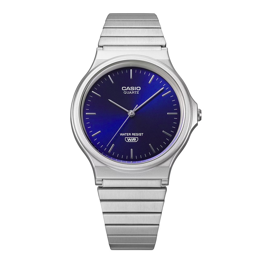 Armbanduhr Casio MQ-24DA-2AEF mit Analoganzeige, blauen Zifferblatt und silbernen Metallarmbandband