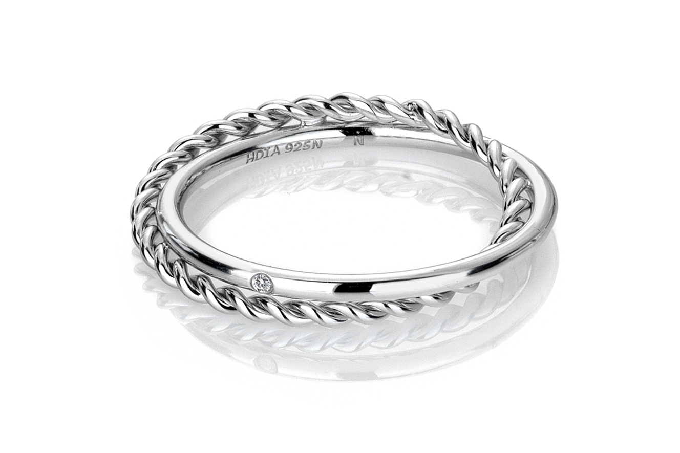 Gr.60 Ring in Silber 925 rhodiniert mit Diamant Kordel