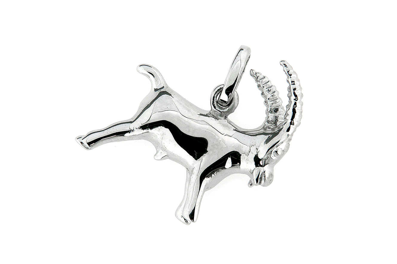 Tierkreiszeichen Sternzeichen Steinbock große Figur in Silber 925 mit rhodinierter Oberfläche