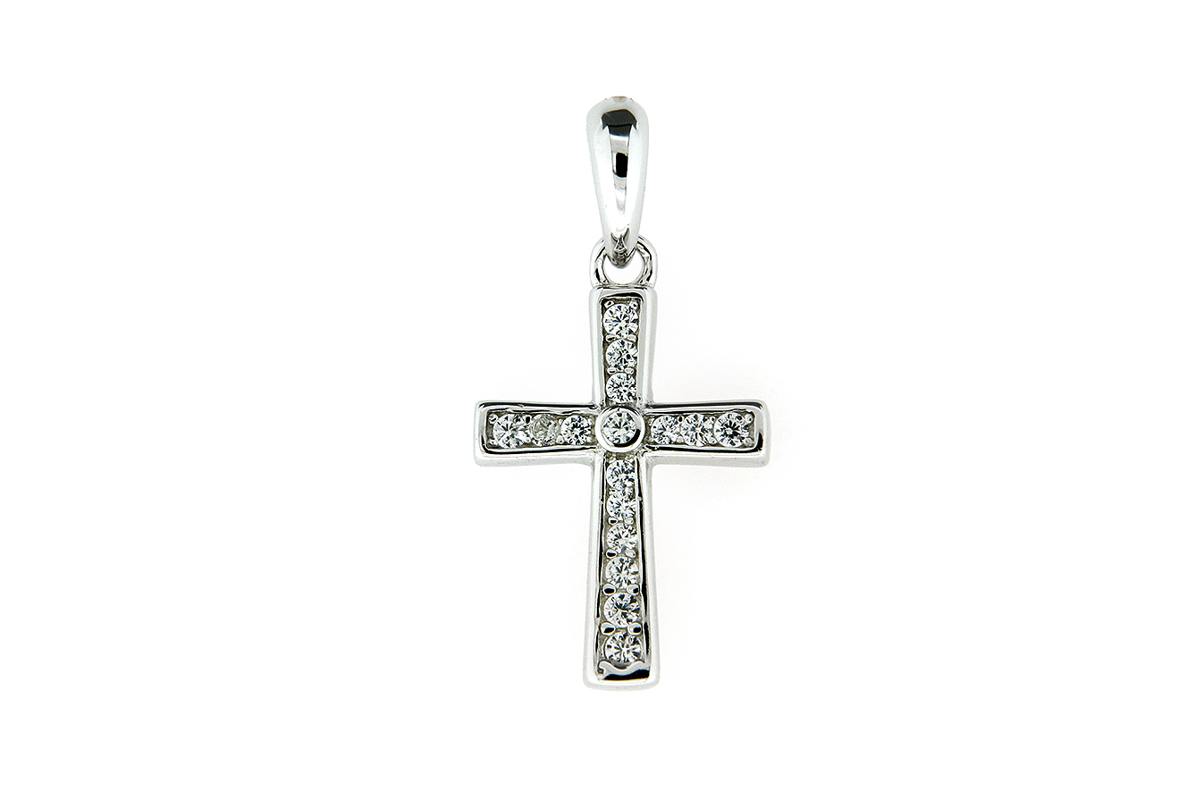 Kettenanhänger Kreuz in Silber 925 rhodiniert mit Zirkonia 