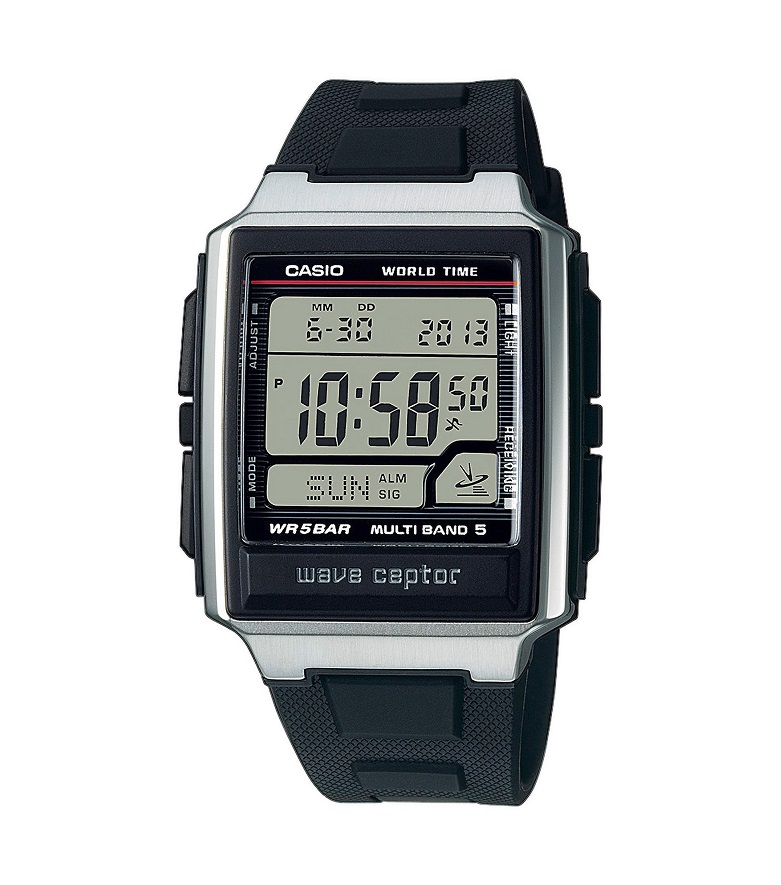 Funkdigitaluhr Casio mit Edelstahl Applikation WV-59R-1AEF mit Kunststoffarmband und Edelstahlboden